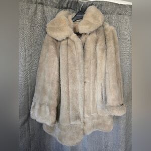 Vtg 60s Avec Tu Wide Sleeve Faux Fur Coat Ivory Made in USA Union Made Size L